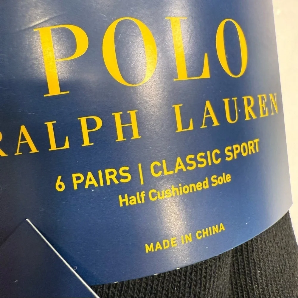 Polo Ralph Lauren 6-Pairs Black Quarter Crew Socks Classic Sport Men’s Sz 6-12.5